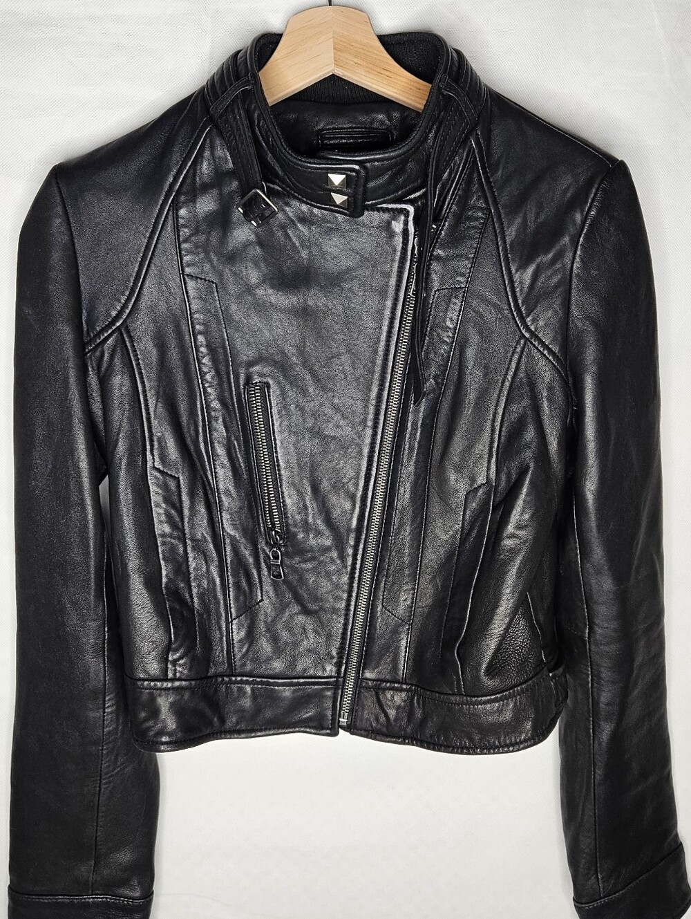 Tanners Avenue Women's Lamb Leather Moto Jacket Asymmetrical Zip Size M